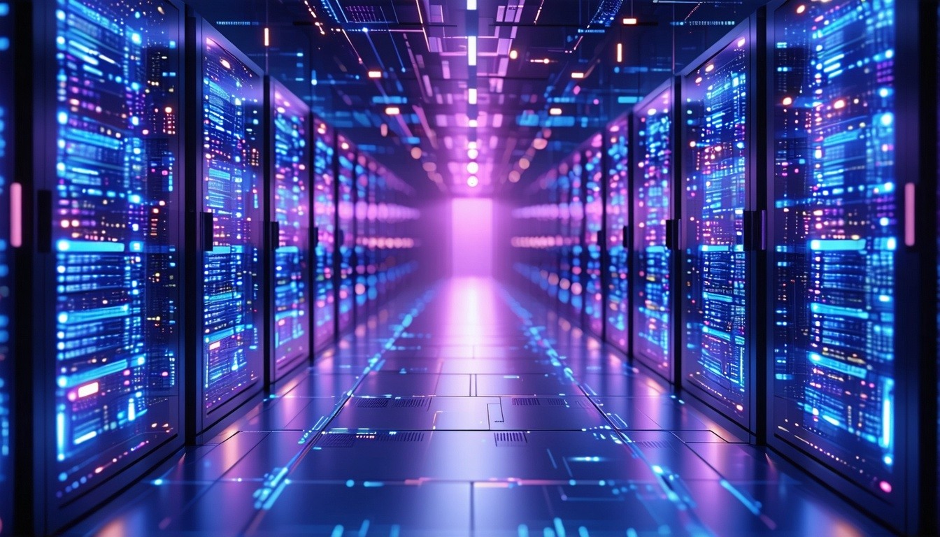 database in datacentere a bit futuristic abstract illustration cool high tech looking